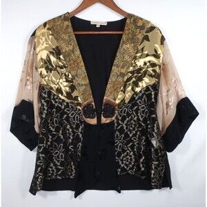 Spencer Alexis Floral Embroidered Kimono Jacket Size Large Silk Art to Wear Y2K